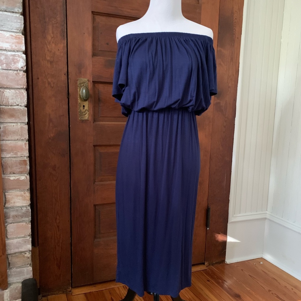 One Market Navy Off the Shoulder Dress